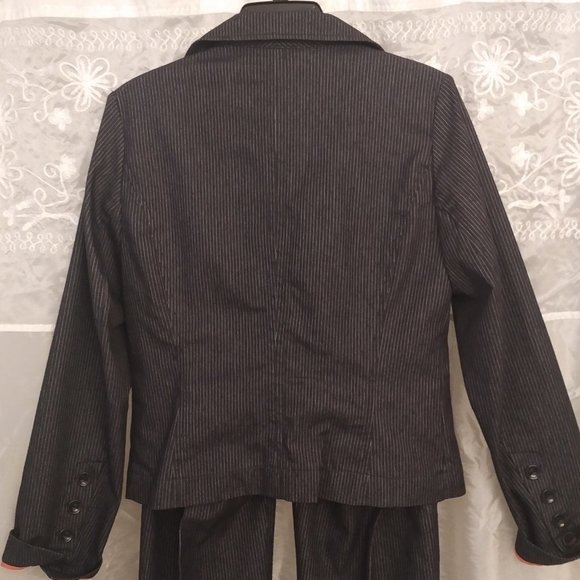 Charcoal Pinstripe STRETCH-Denim Pantsuit, 6 - Picture 6 of 9